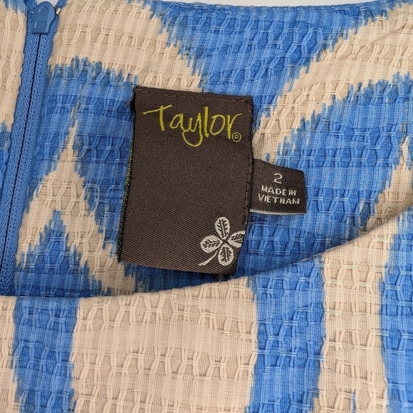 Taylor Dress Circle Geometric Blue Cream Size 2 Hoco Wedding Party Brunch - Picture 3 of 12